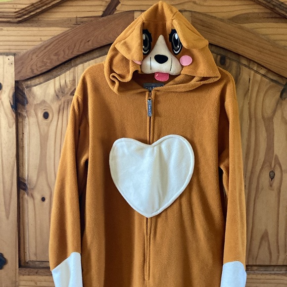 Women Funziez brown white dog one piece hooded costume pajamas size S - Picture 2 of 12